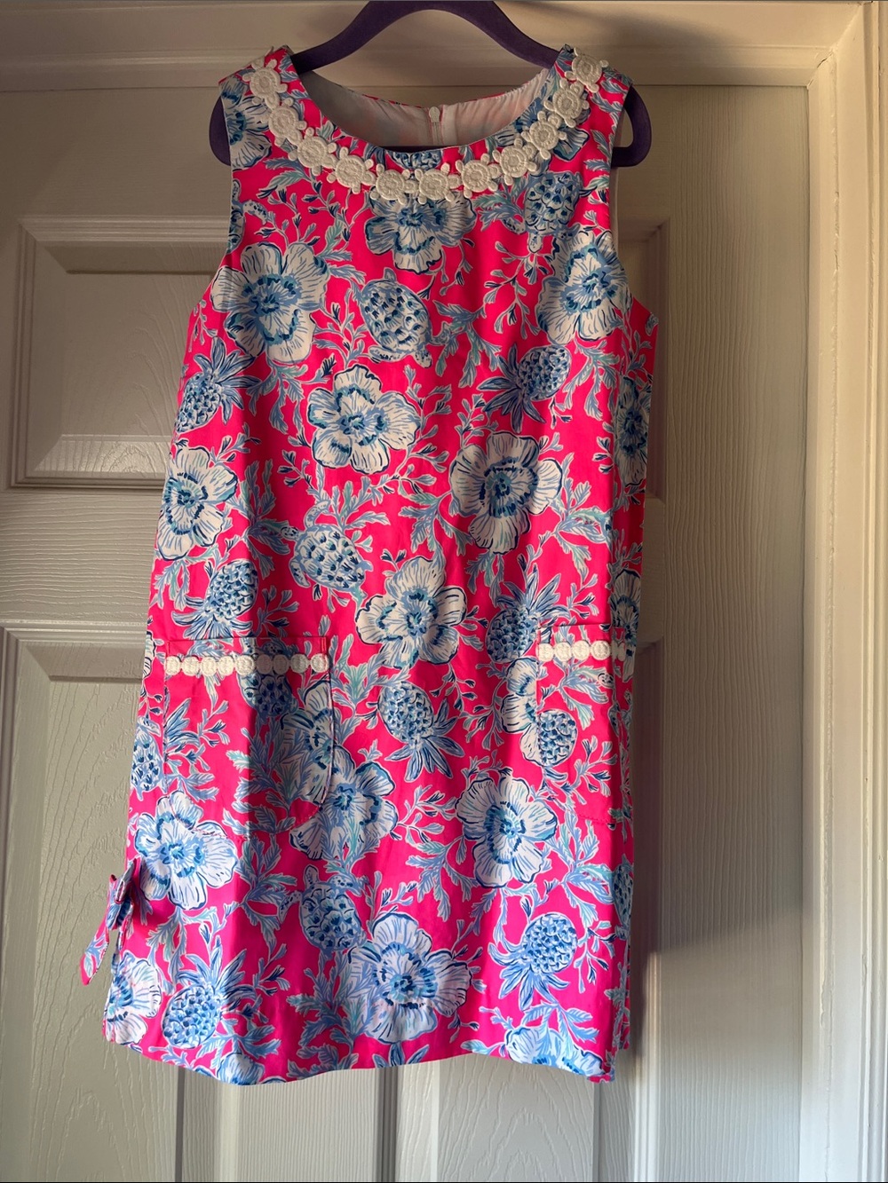 Lilly Pulitzer Pink Shift Dress with Blue Floral Print